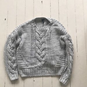 Women’s gray cable knit sweater